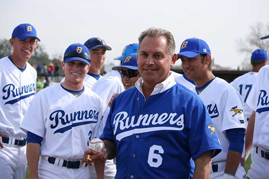 Tom Hardt with CSUB's baseball team