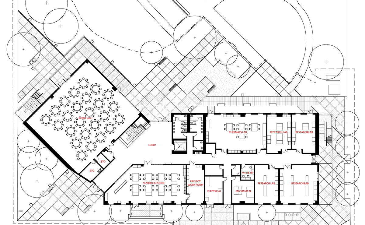 Floor plan of level one of the CSUB Energy Innovation Building