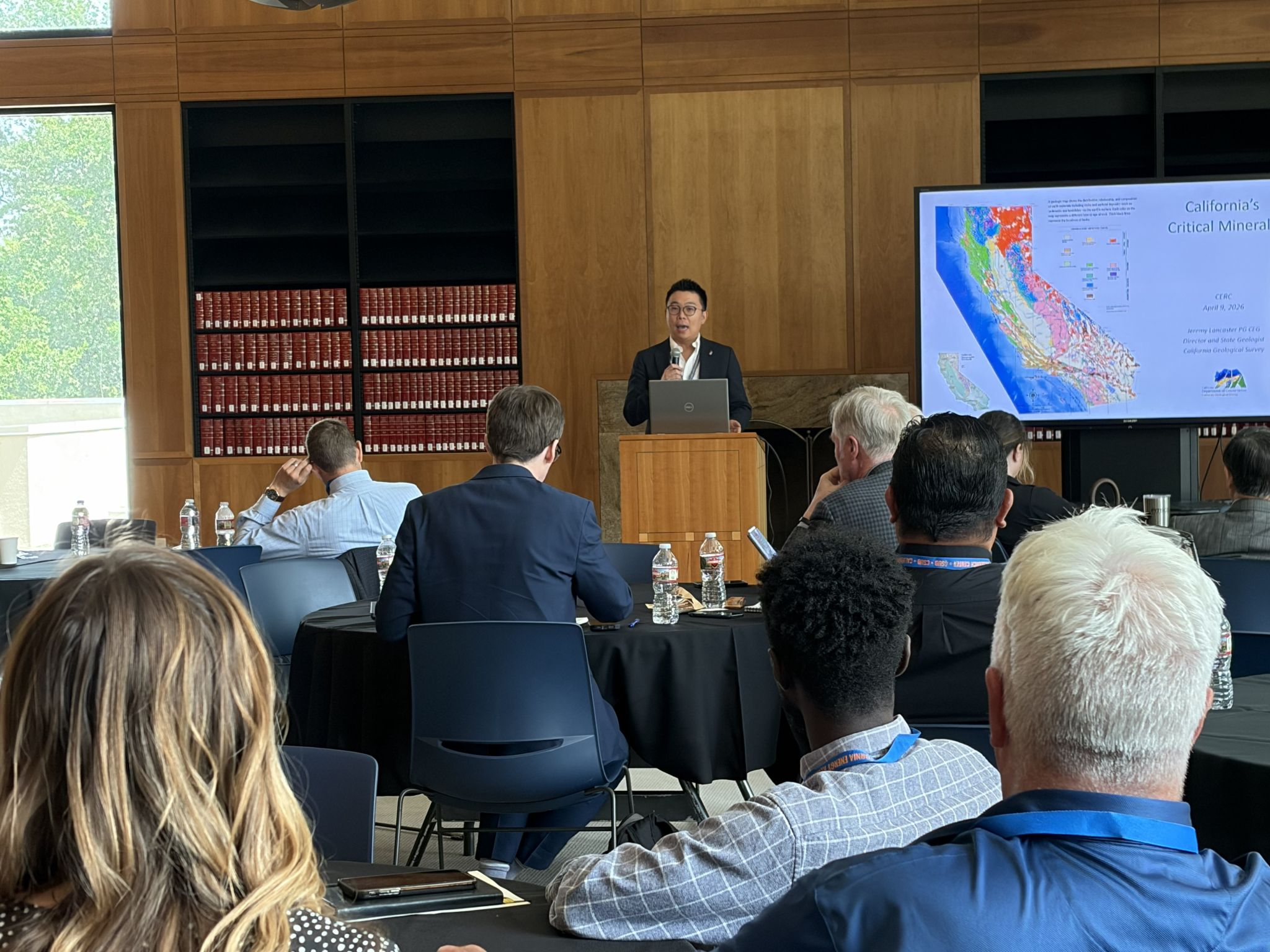 CSUB geology professor Dr. Liaosha Song moderates the critical minerals session