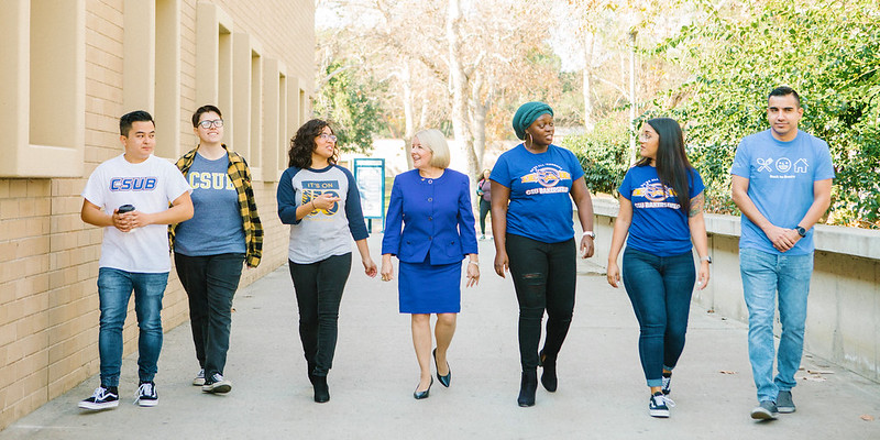 CSUB President with students