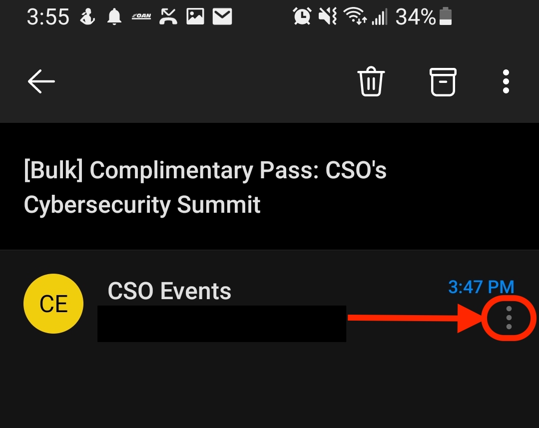 Three dots for more options on Android Outlook