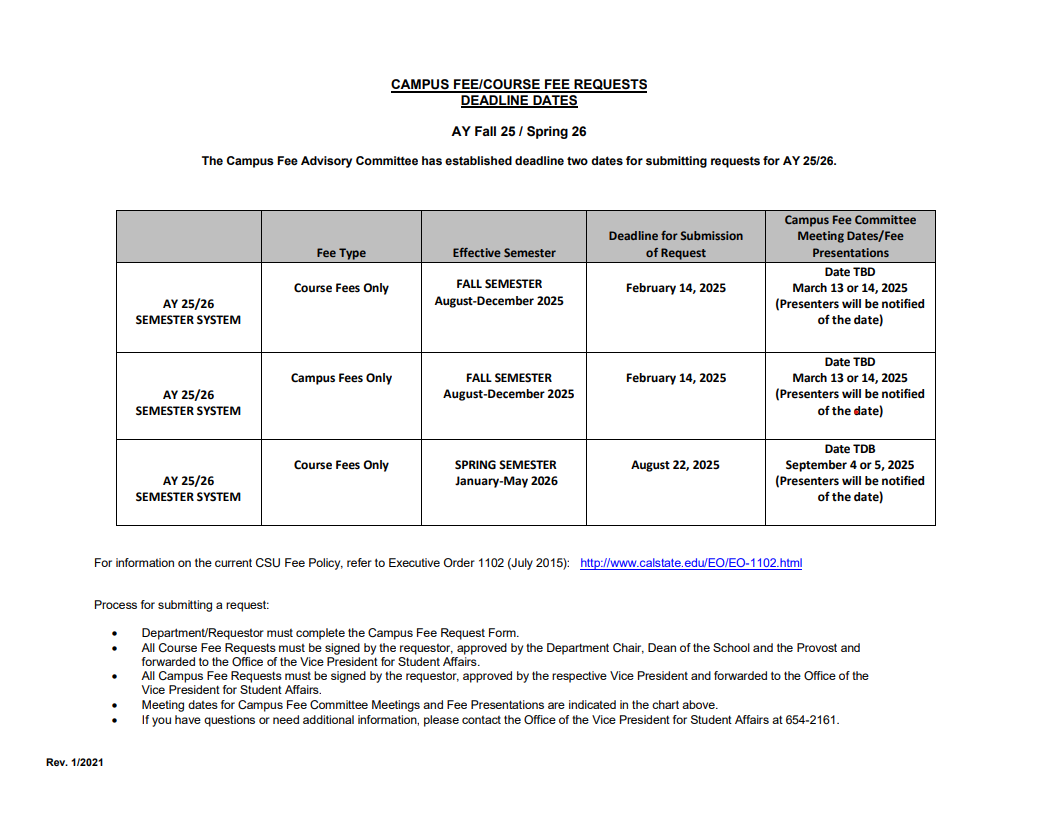 Campus Fee Deadlines for 2025-26 Academic Year