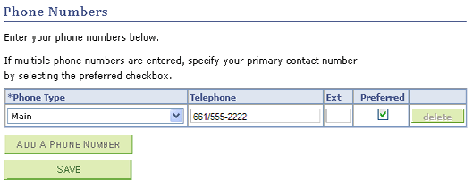 Picture of Phone Numbers page